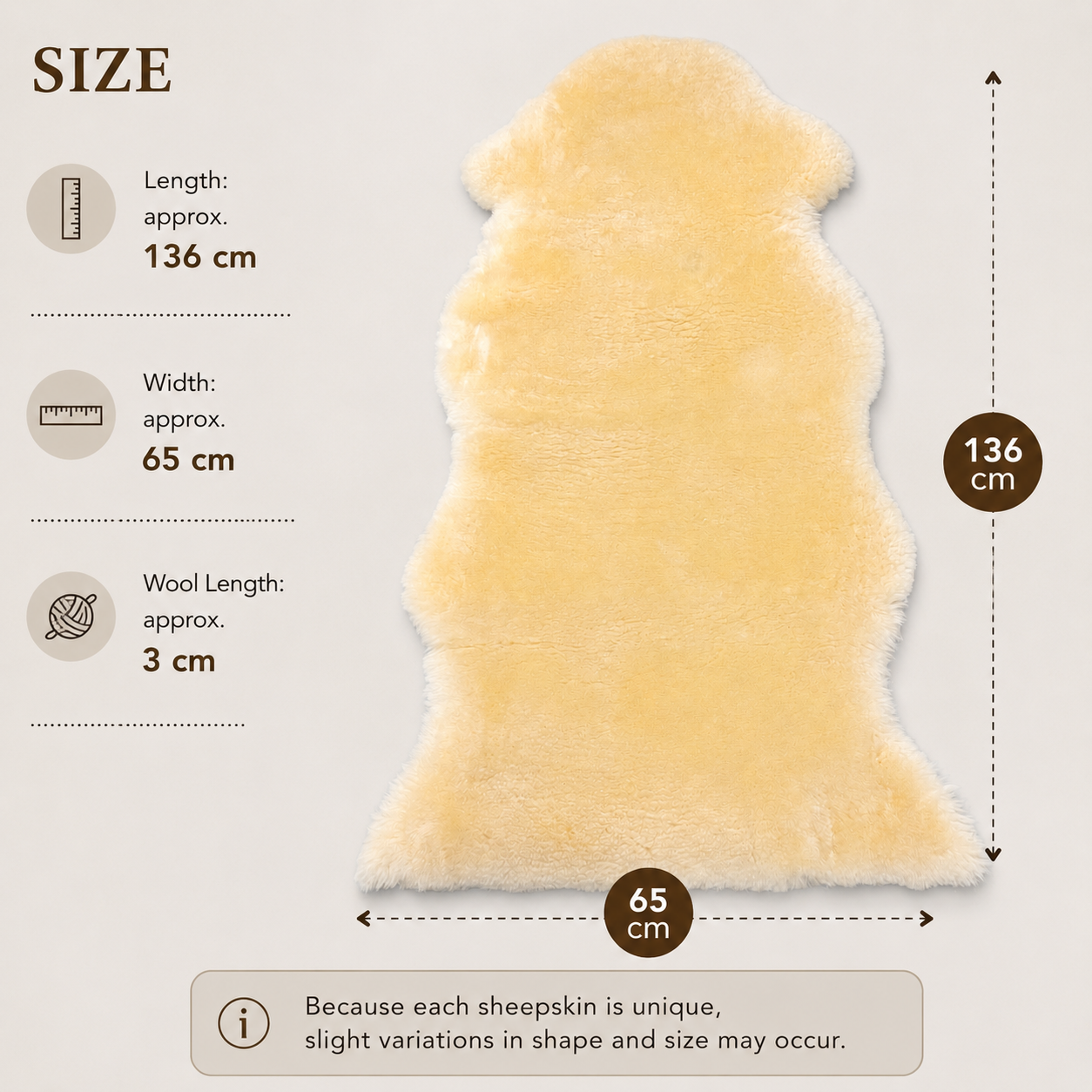 Premium Australian Sheepskin Rug 136×65cm Short Wool Cream Rug